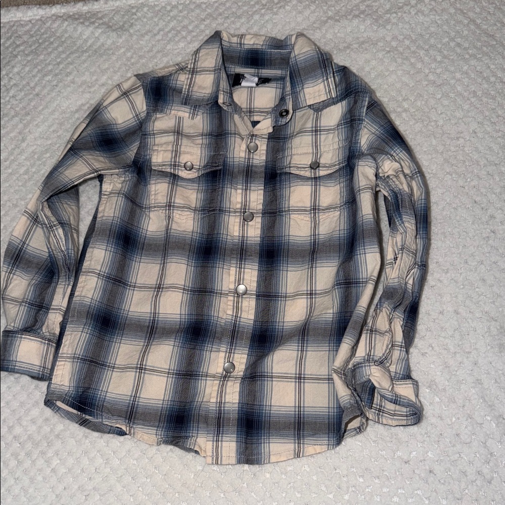 The Children's Place Blue and Cream Plaid Button Down Shirt